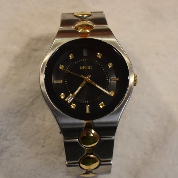 Relic Accessories - Vintage Relic Two Tone SS w. Black  Quartz Watch